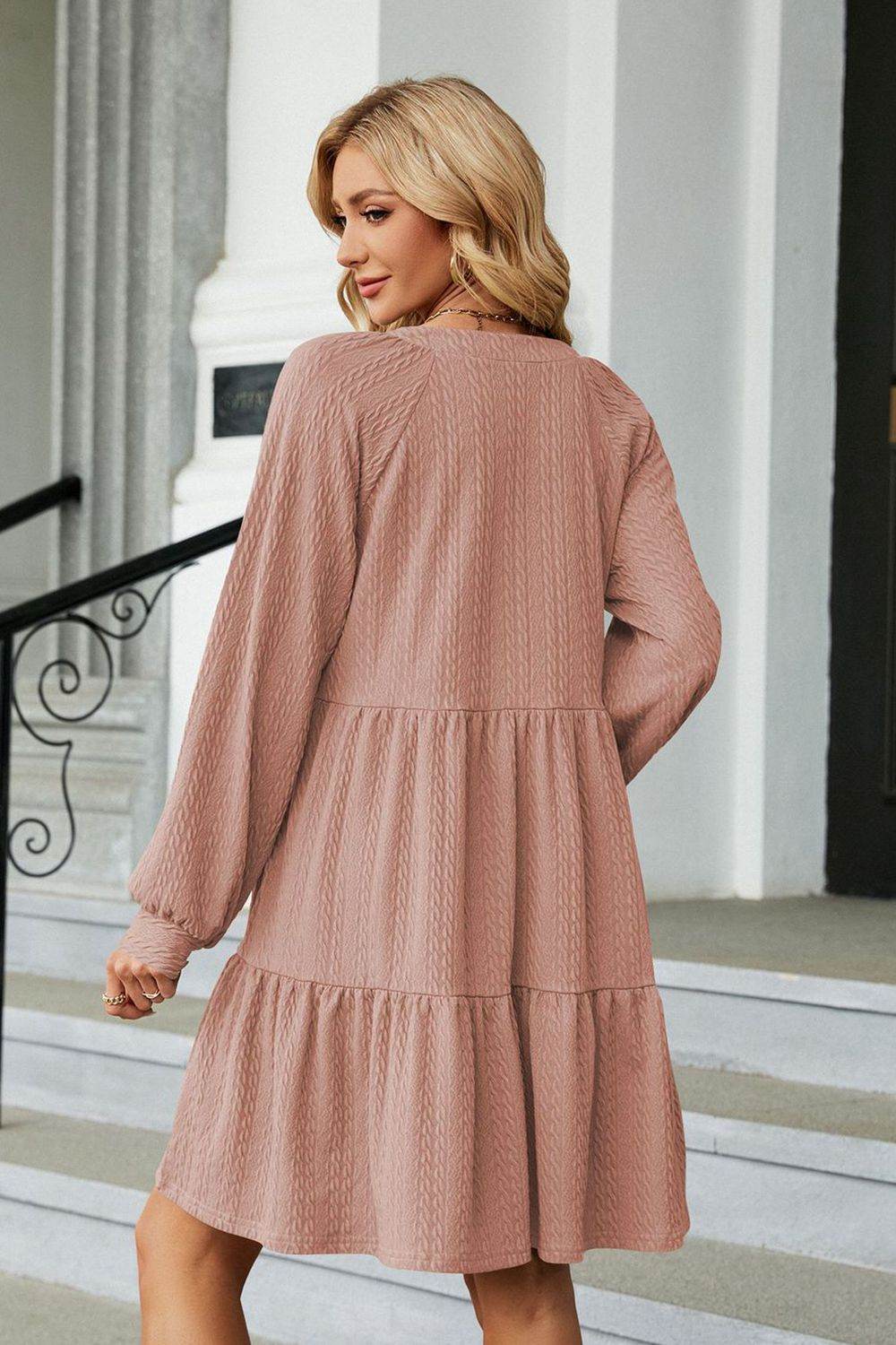 Notched Neck Long Sleeve Mini Dress Trendsi 3c60f361155f4ada85f53a3d3c664a95-Max