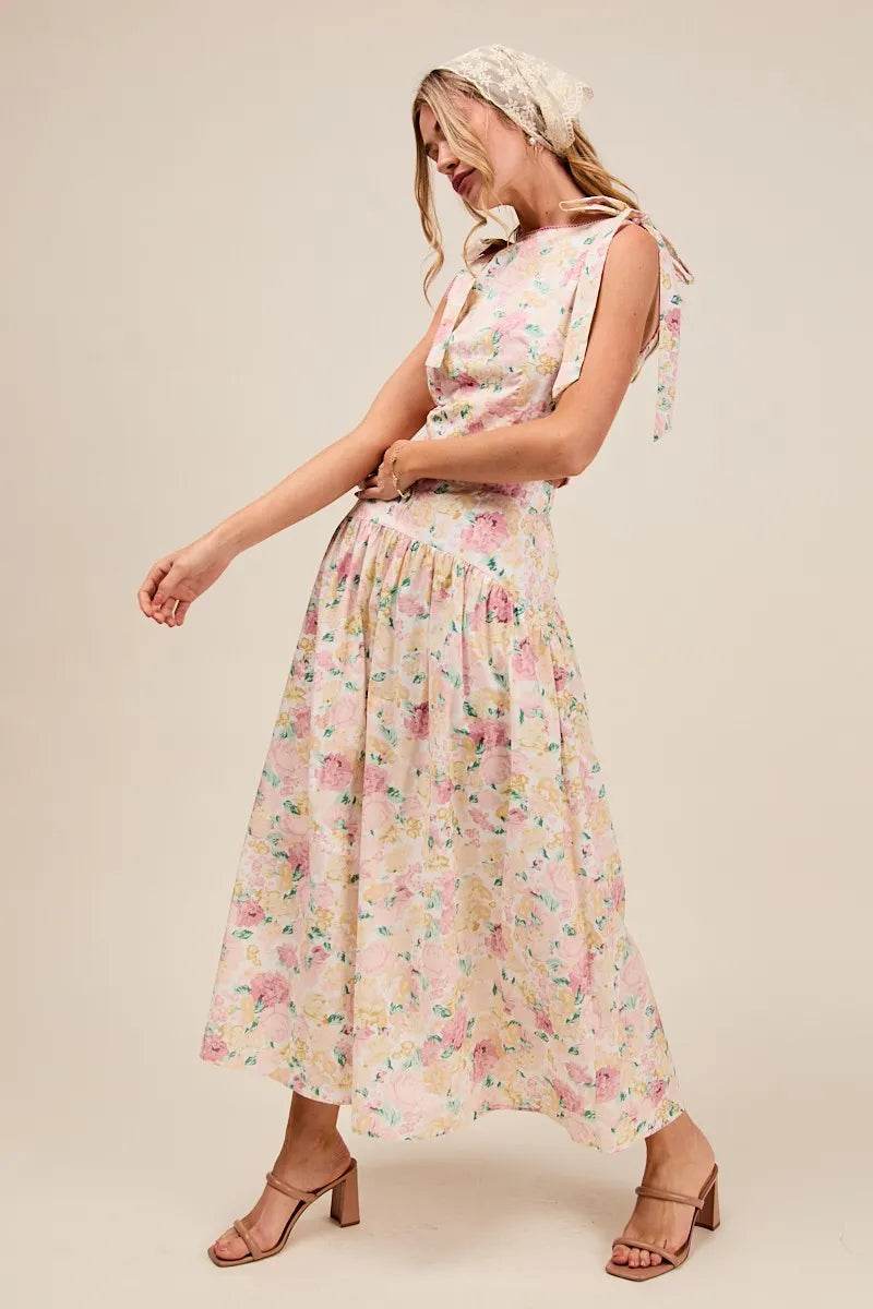 SO ME Floral Printed Woven Shoulder Bow Tie Top and Skirt Set Trendsi 3c667b44d92047adb69b9a021bd61288-Max-Origin
