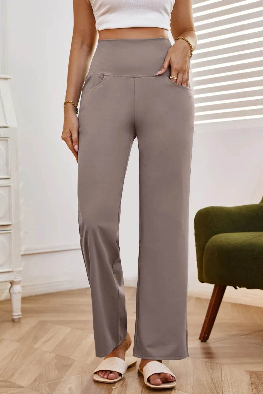 High Waist Wide Leg Pants with Pockets Trendsi 3c6c384b-55e1-43f8-916f-3be04e548ded-Max