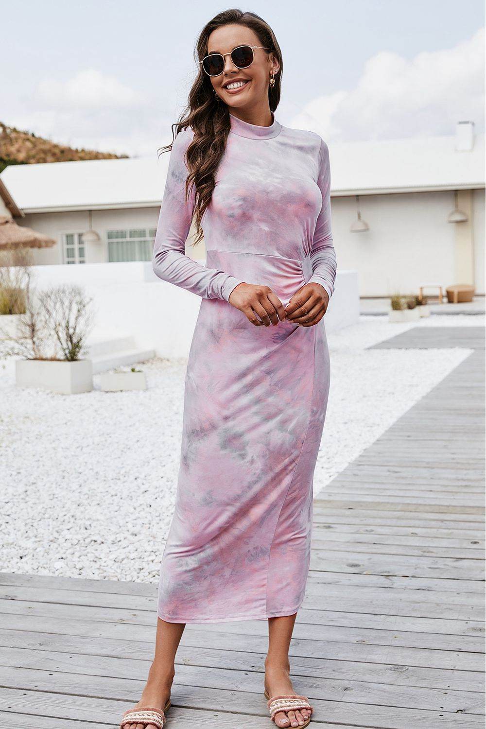 Tie Dye Mock Neck Long Sleeve Dress Trendsi 3ca29763a8824a3c8c4e53a347cc2b37-Max