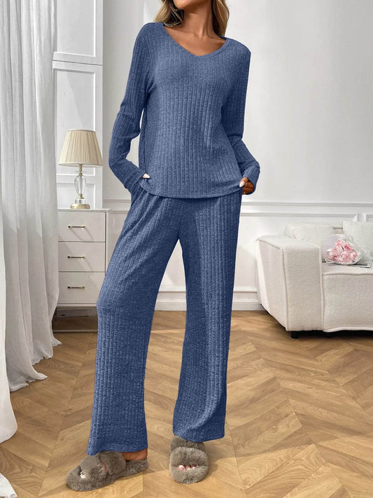 Ribbed Long Sleeve Top and Pants Lounge Set Blue Trendsi 3cac4e29dd4e4c9a8054e7e773ed0024-Max-Origin
