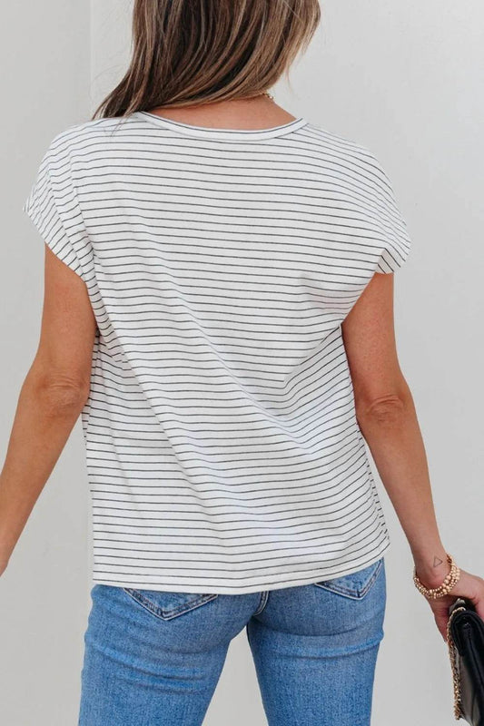 Stripe Cap Sleeve Crew Neck Casual Tee with Chest Pocket Trendsi 3caf5cae-8425-4a27-9f57-c88a3d6fa005-Max-Origin