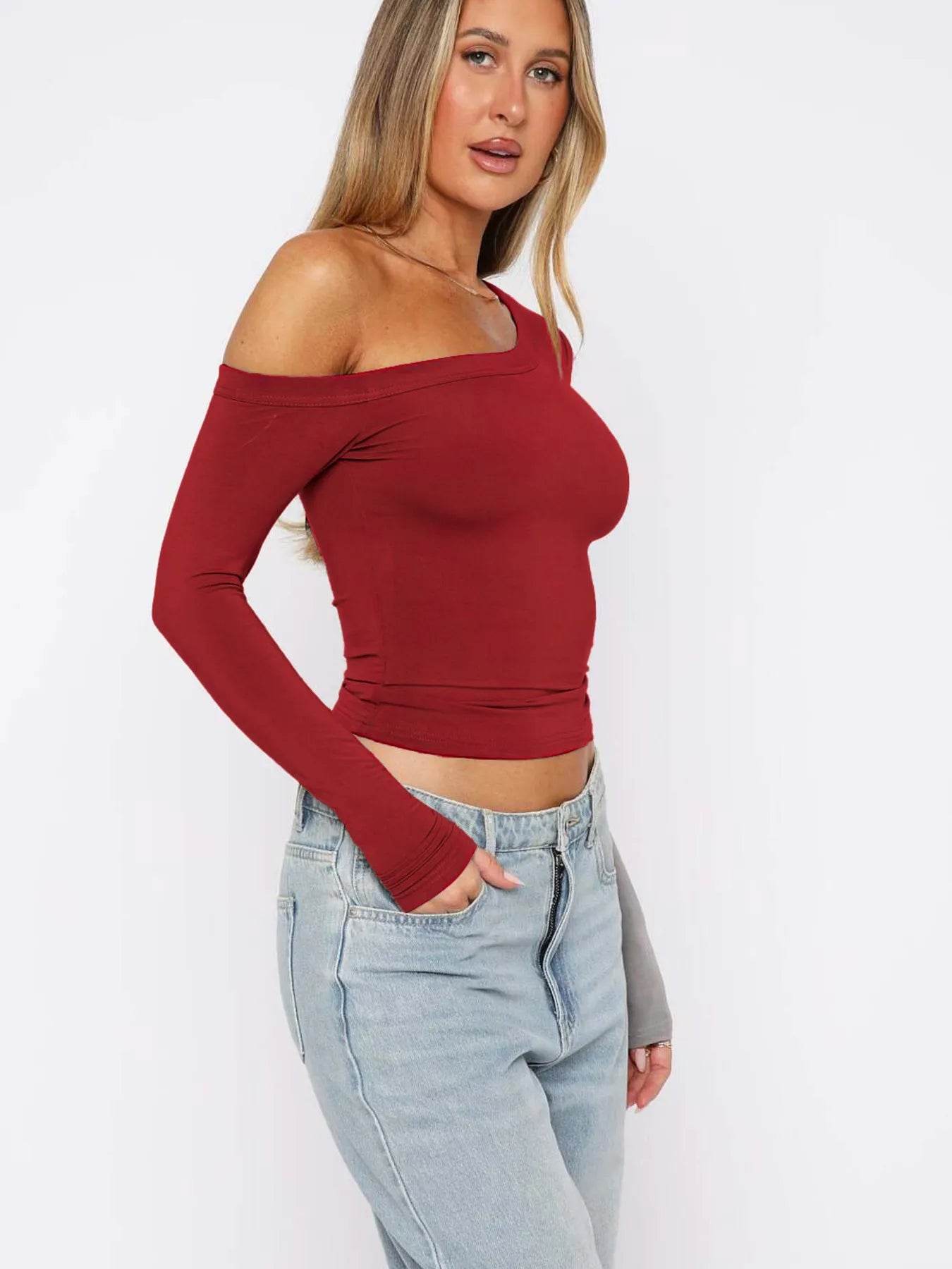 One Shoulder Long Sleeve Crop T-Shirt Trendsi 3cdaf0c5388941329e8f75783853978a-Max-Origin