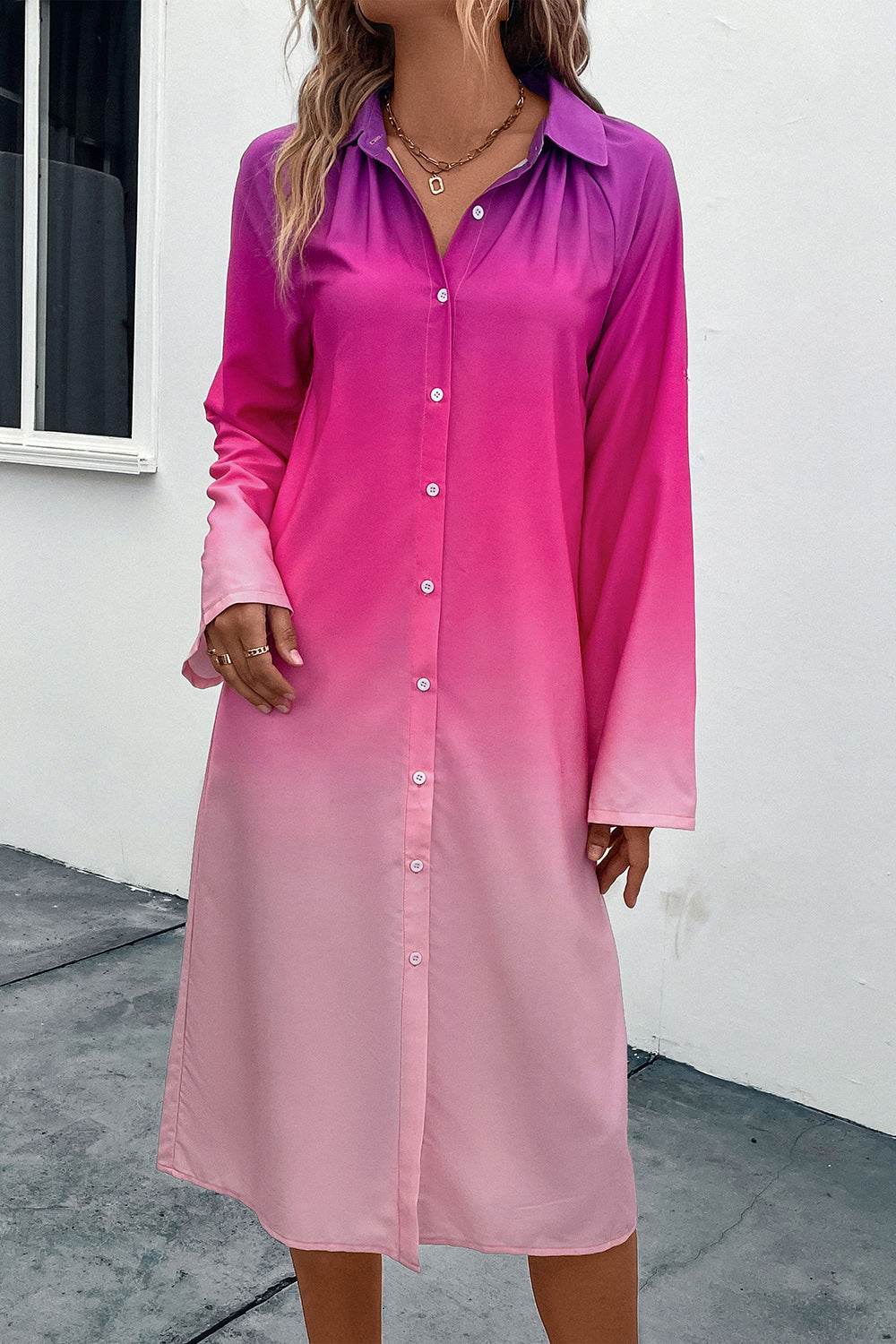 Perfee Gradient Long Sleeve Shirt Dress Trendsi 3cdd8a97796f4ac8912f537319f23619-Max