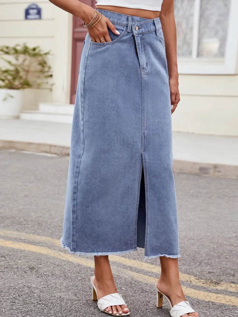Slit Asymmetrical Waist Denim Skirt Trendsi 3cdf8b9a-e02c-4b79-9475-23c9a1ccecac-Max