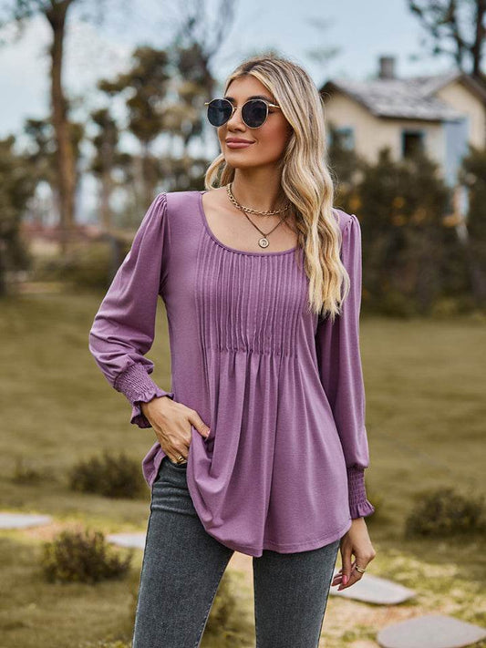 Puff Sleeve Pleated Blouse Dusty Purple Trendsi 3cf1a7692b9946ef96994acfc7bbb790-Max