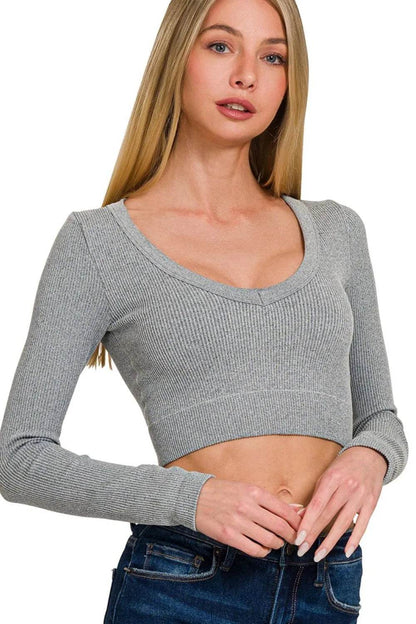 Zenana Seamless Fitted Rib V-neck Long Sleeve Crop Top Trendsi 3cf269b6-b09a-4607-ae8c-eea4983c2317-Max-Origin