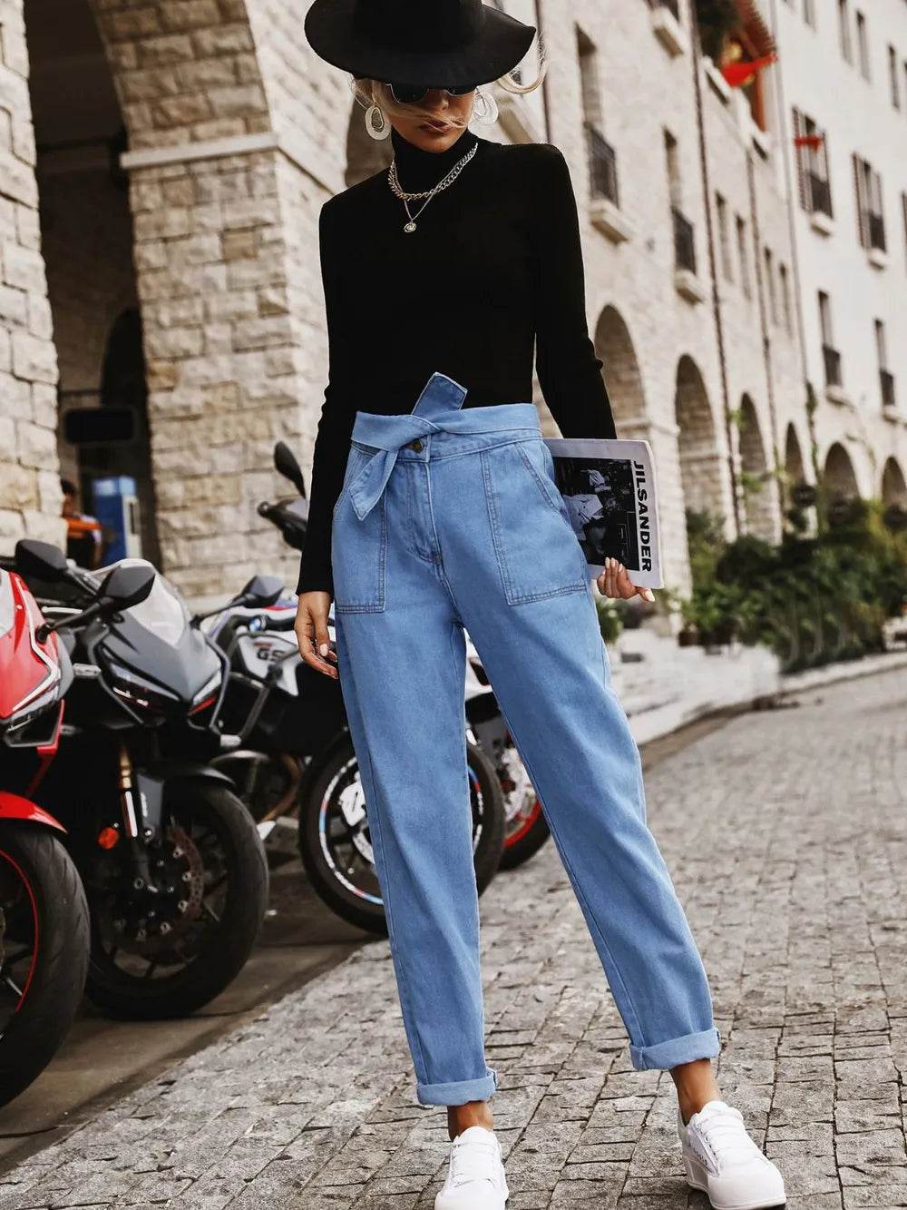 Tied Straight Jeans with Pockets Trendsi 3cfec38f-bf24-46d6-a047-557fcf9aac75-Max