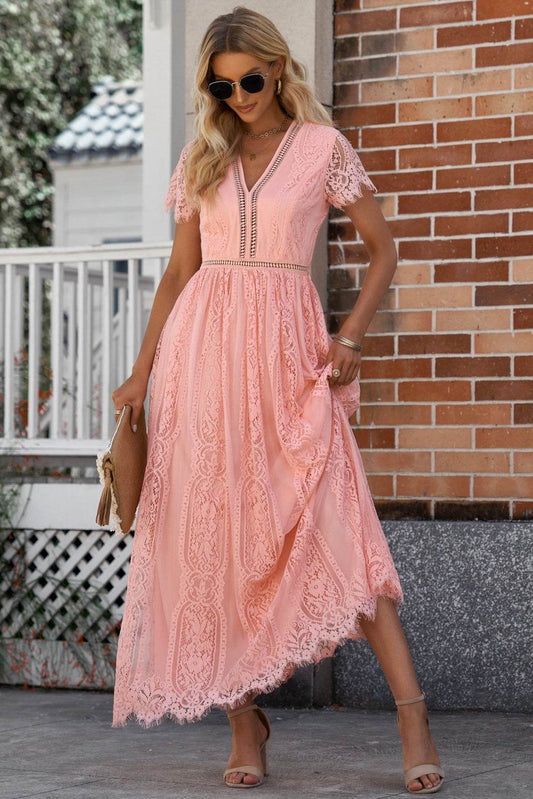 Scalloped Trim Lace Plunge Dress Coral Trendsi 3d07fcd9da574e038c8f9aec03091c9b-Max