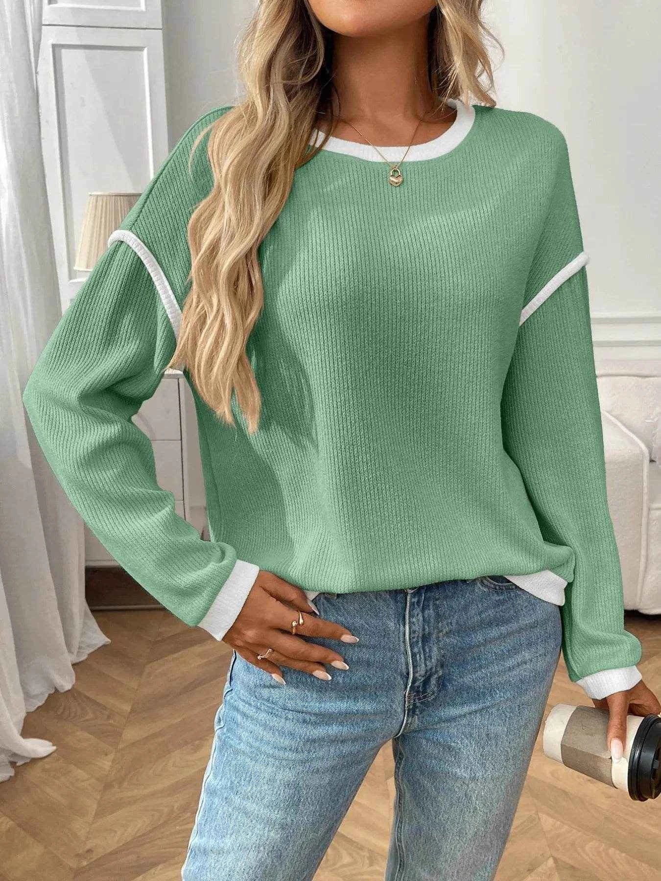 Ribbed Contrast Trim Long Sleeve Top Trendsi 3d24a70e-576b-4666-b35b-d20f5da832ba-Max-Origin