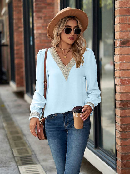 V-Neck Long Sleeve Blouse Pastel Blue Trendsi 3d80c4f82bec4e71882e49588dec8bfb-Max