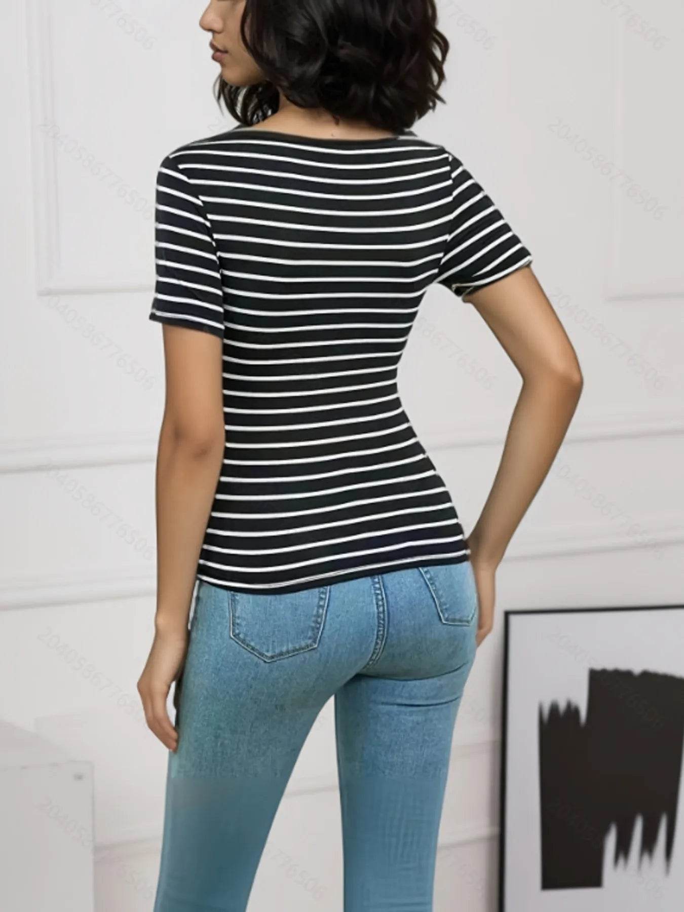Striped Short Sleeve T-Shirt Trendsi 3d85418eb13b47d3929cf38d44d80386-Max-Origin