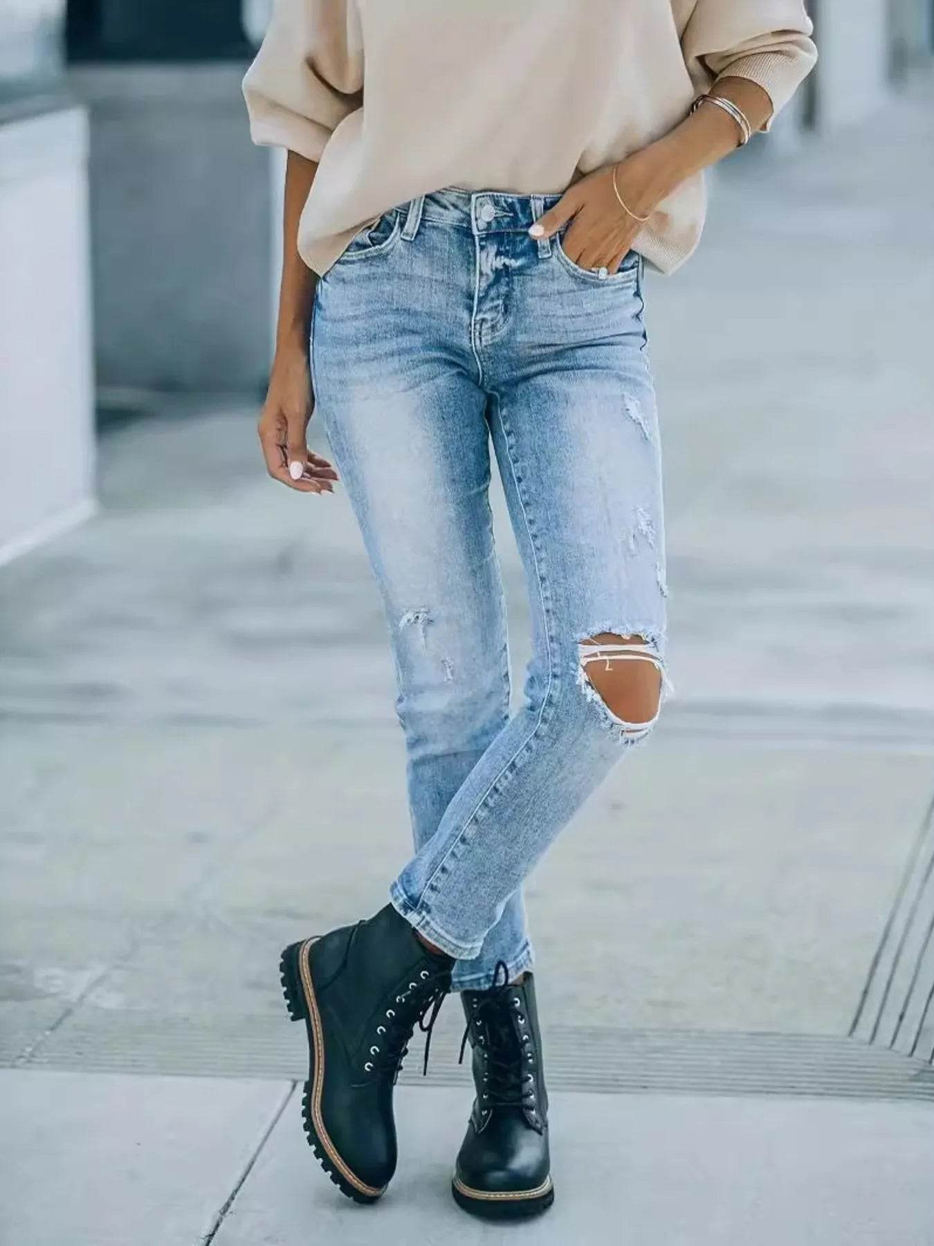 Distressed High Waist Jeans Trendsi 3d984827be7443bea0a5641cd8245af3-Max-Origin