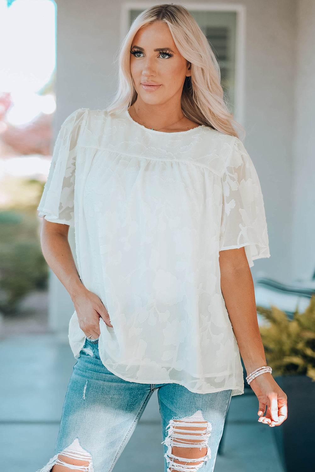 Round Neck Puff Sleeve Blouse Trendsi 3dd22dc179a546b9b4e78e57d8b0097d-Max