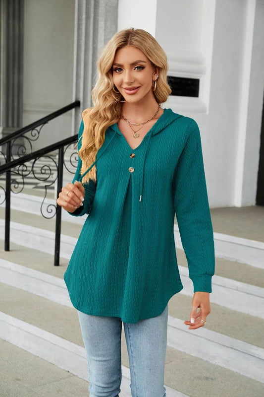 Long Sleeve Hooded Blouse Teal Trendsi 3de65671bd4f43959c4f99a10b41d370-Max