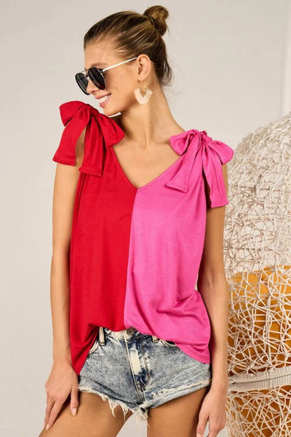 BiBi Shoulder Ribbon Tied Contrast Tank Trendsi 3debe805-d686-4c13-bf59-95b0d9f4d742-Max