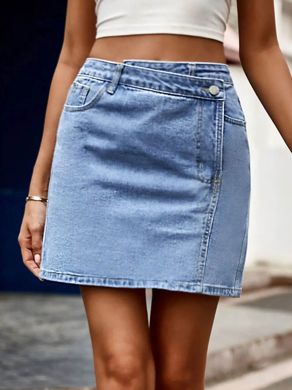 Pocketed High Waist Denim Skirt Trendsi 3df6eb6b-3450-45c8-9b83-8efef6b6741c-Max