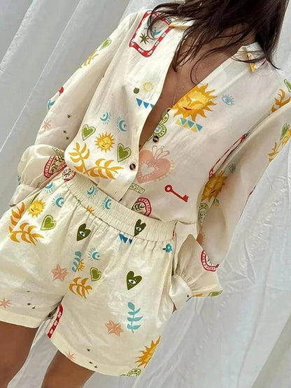 Button Up Long Sleeve Shirt and Shorts Set Beige Trendsi 3e034adfdf394630b97c3102d11db237-Max-Origin