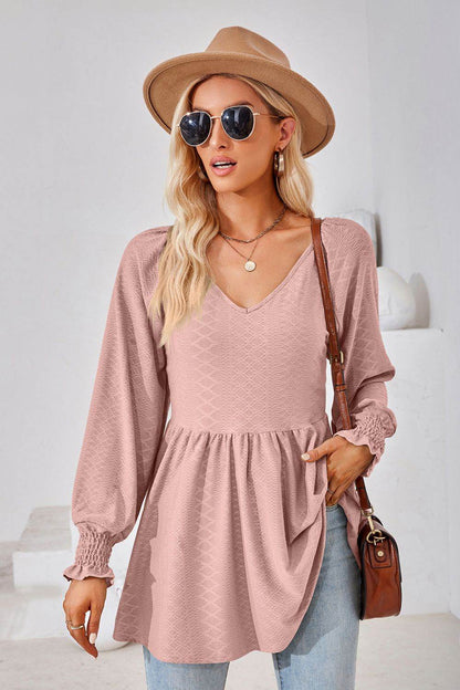 V-Neck Lantern Sleeve Blouse Dusty Pink Trendsi 3e03519e64eb4f6a8378f78af6c4e99d-Max