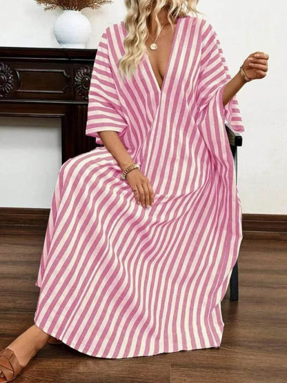Striped V-Neck Maxi Dress Pink Trendsi 3e1fbc9e5ae8418ab3ceedf046d232d8-Max-Origin