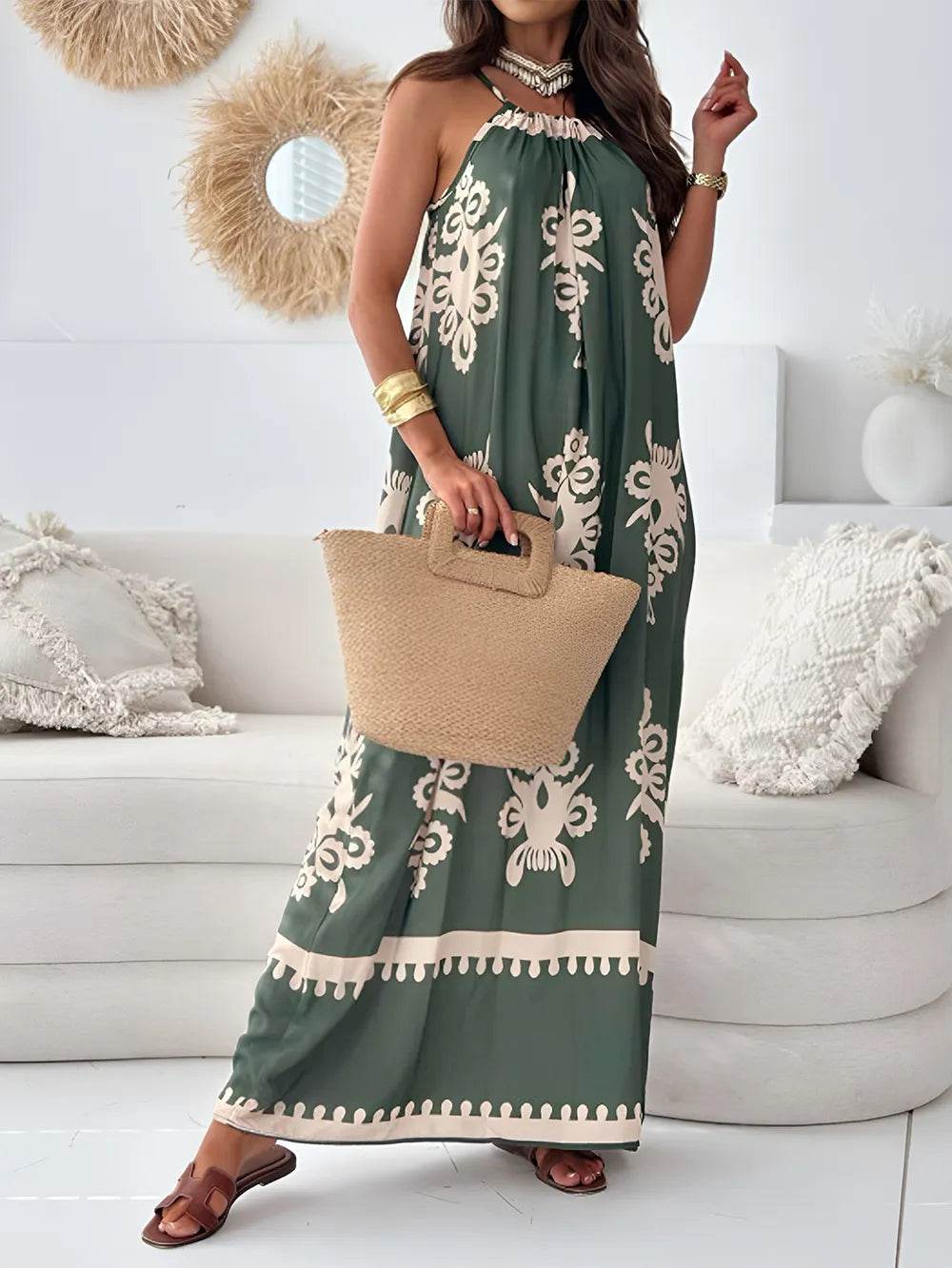 Printed Spaghetti Strap Sleeveless Maxi Dress Dark Green Trendsi 3e45770f-1cab-485d-a4cf-a502edf98ca1-Max