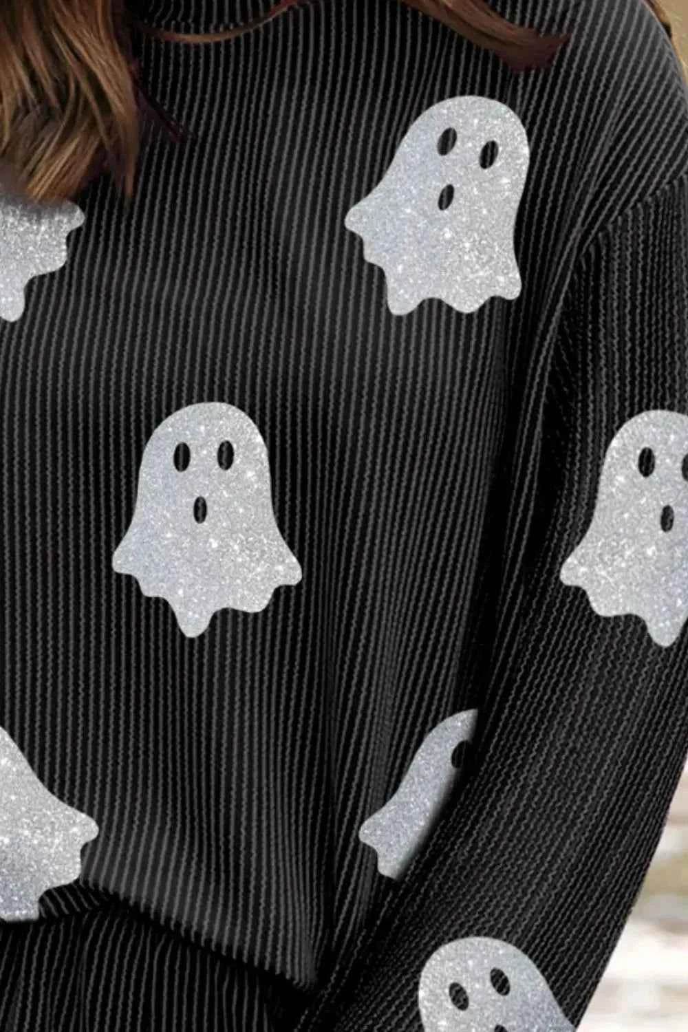Glitter Ghost Round Neck Long Sleeve Top and Shorts Set Trendsi 3e7ab990-03c0-4b87-8688-b370a780e23b-Max