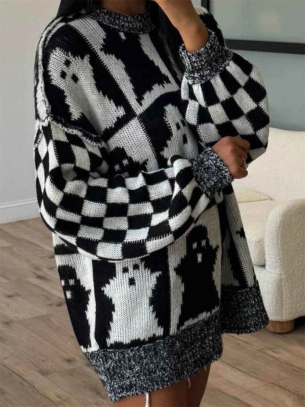 Ghost Dropped Shoulder Long Sleeve Sweater Trendsi 3e920efb-311e-4780-a96b-e0247783b44e-Max