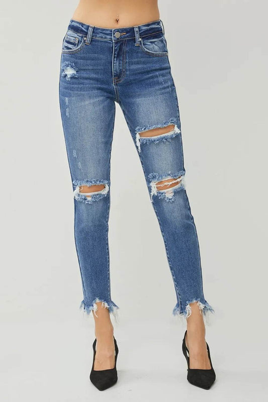 RISEN Distressed Frayed Hem Slim Jeans DARK Trendsi 3ea84597-17cf-496a-a4d0-9a58b7f7f0e0-Max