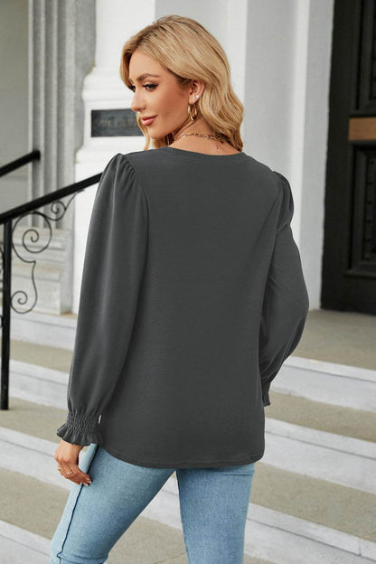 Round Neck Smocked Flounce Sleeve Blouse Trendsi 3ecf9fe51c2b41c99cbfdeaa69e9a5a5-Max