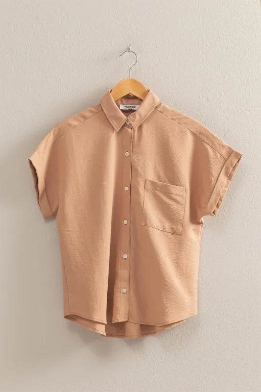 HYFVE Button Down Collared Neck Short Sleeve Shirt DARK TAUPE Trendsi 3ef52e08d3a2457d9aed2177253ec6dd-Max-Origin
