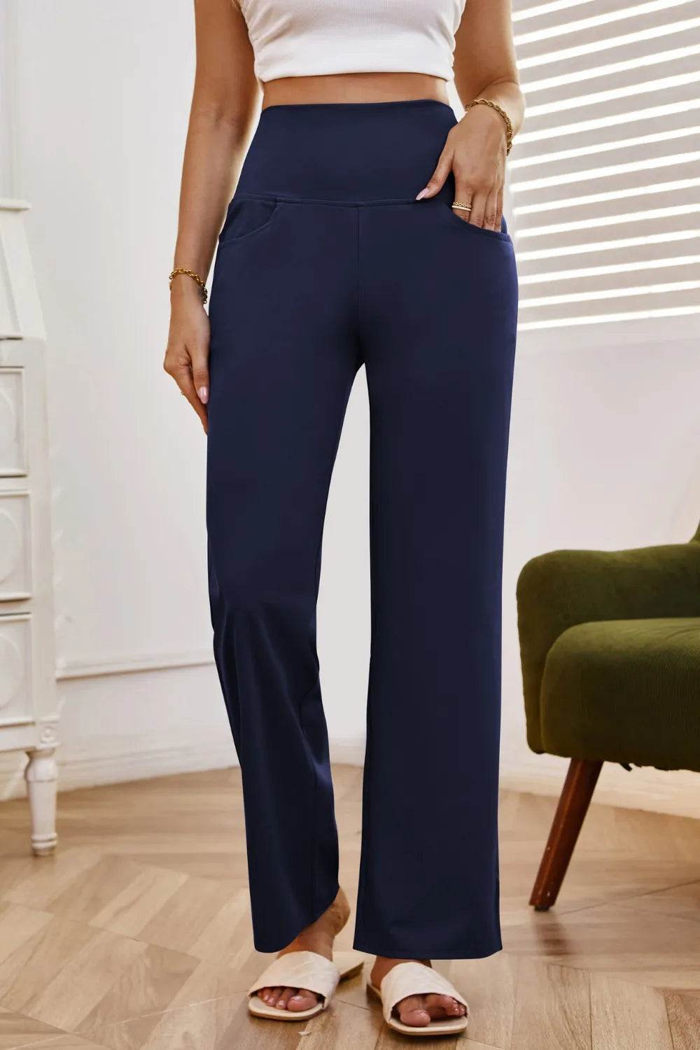 High Waist Wide Leg Pants with Pockets Trendsi 3f157efd-2a1f-4440-bd02-b38bba8461bd-Max