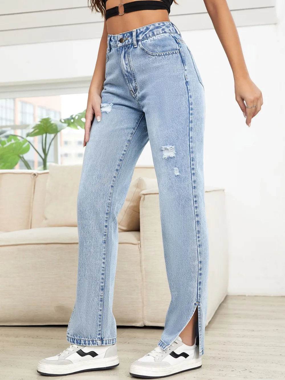 Distressed Slit Straight Leg Jeans Trendsi 3f2bce13-715e-4dbd-b7cd-7cccf73ec6ae-Max