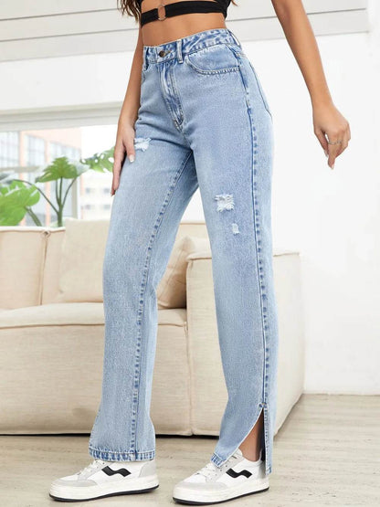 Distressed Slit Straight Leg Jeans Trendsi 3f2bce13-715e-4dbd-b7cd-7cccf73ec6ae-Max