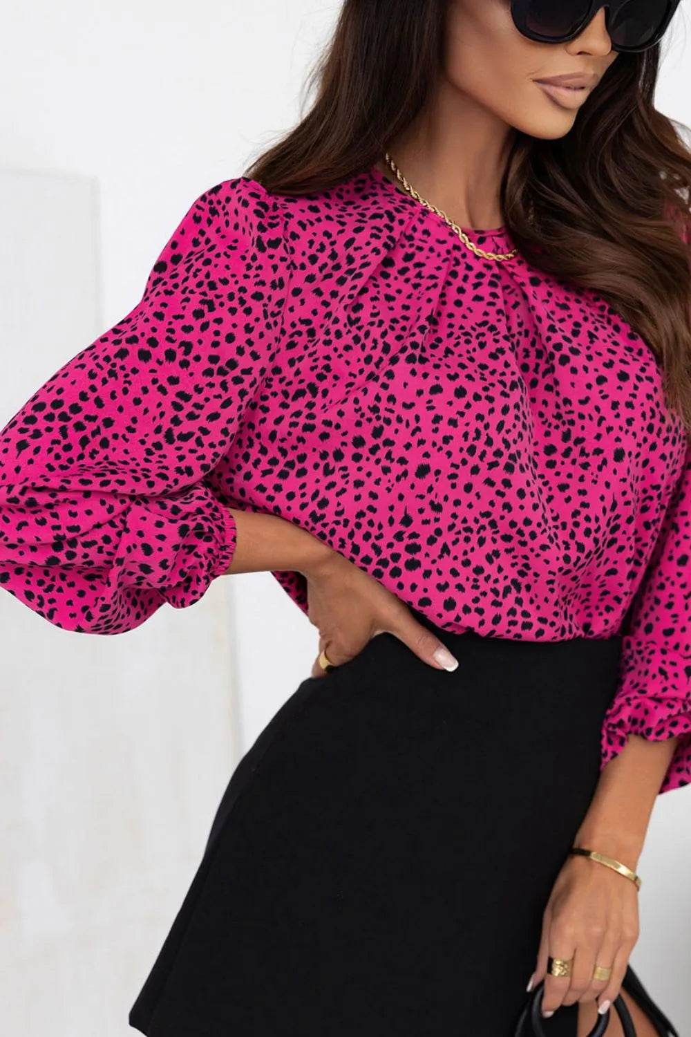 Leopard Round Neck Balloon Sleeve Blouse Trendsi 3f2cfecd35e0463f93f7715c6545b8ed-Max