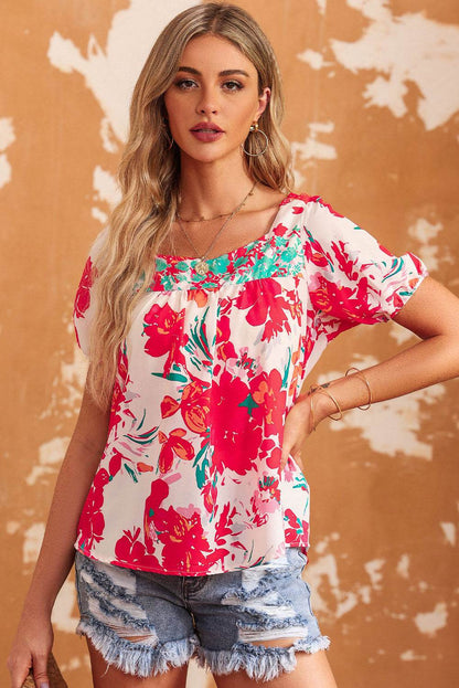 Floral Tie Back Square Neck Blouse Trendsi 3f309394afb240319f472408c4ada6e1-Max