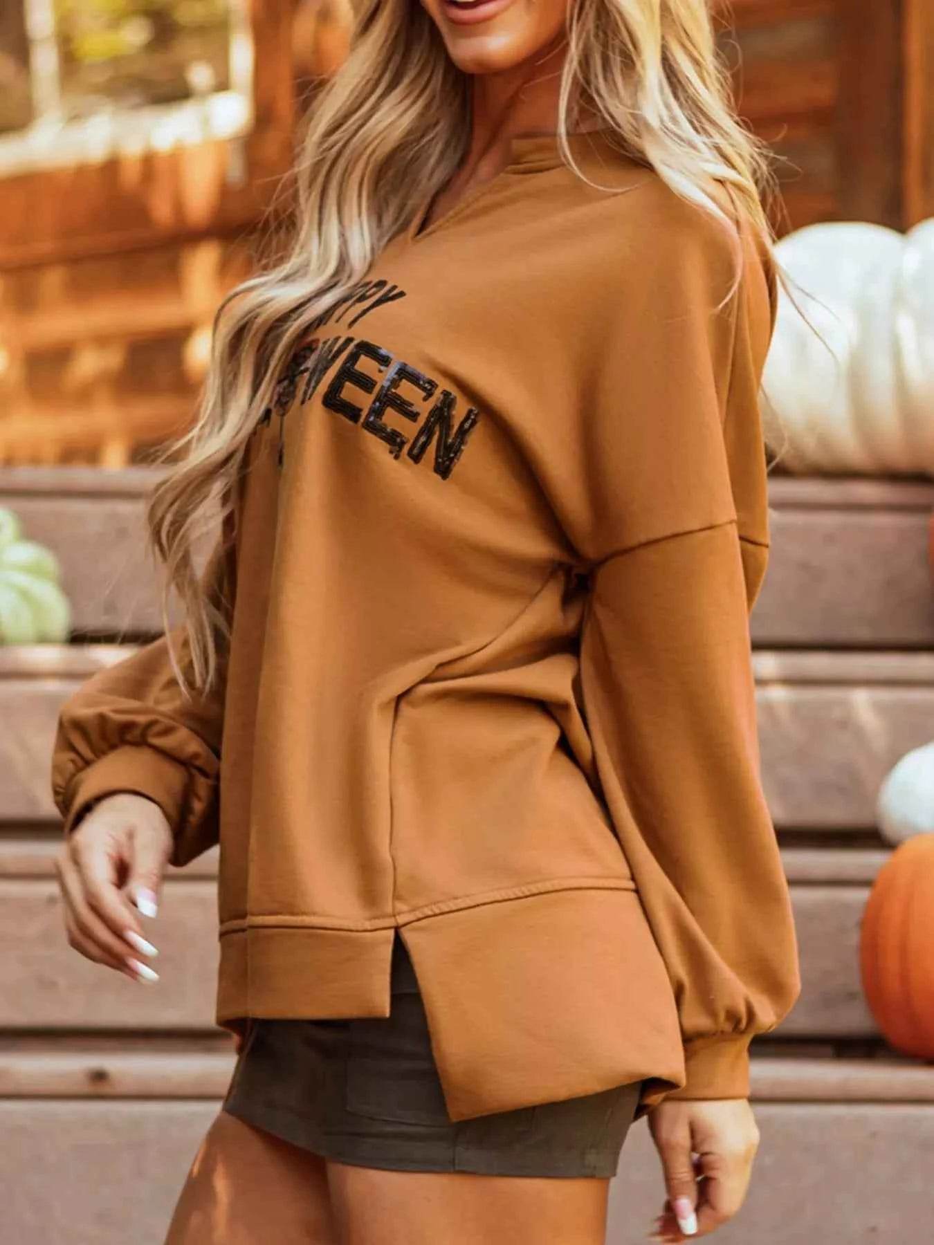 Happy Halloween Graphic Notched Long Sleeve Loose Top Trendsi 3f3684b3-668a-444e-8e73-77ad89824310-Max-Origin