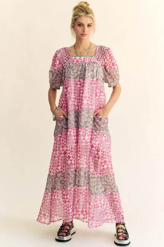 Davi & Dani Multi Floral Square Neck Puff Sleeve Maxi Dress Indian Pink Trendsi 3f3a7def3c2b45708ed3245edbbeaa96-Max-Origin
