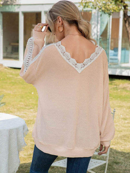 Ivy Lane Contrast Spliced Lace V-Neck Top Trendsi 3f4d11d5643b431b8ccd41dfbf312072-Max