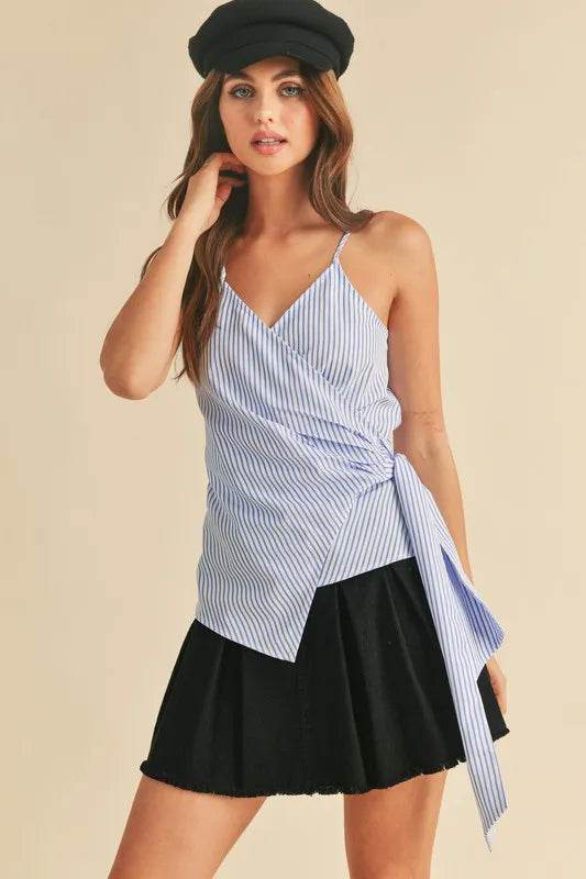 Aemi + Co Side Knotted Surplice Striped Cami Trendsi 3f6daf1f-5c32-4824-ac24-c23d18553bc4-Max