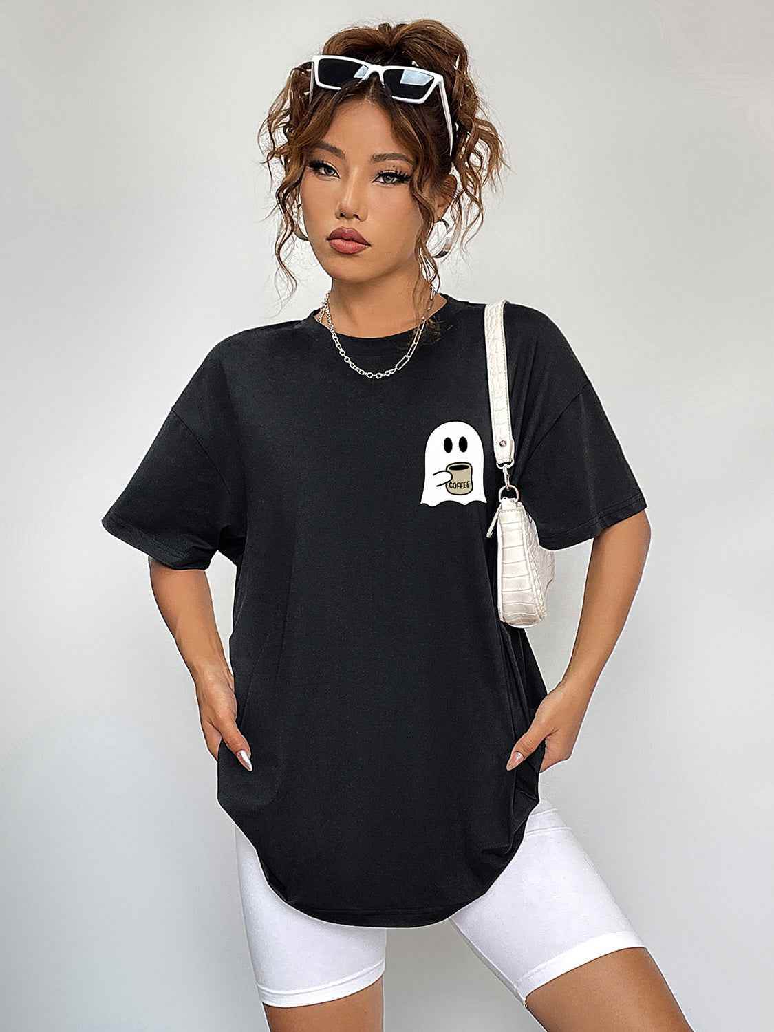 Round Neck Short Sleeve Ghost Graphic T-Shirt Trendsi 3f800db36d6942b9b0a7d258836b912c-Max