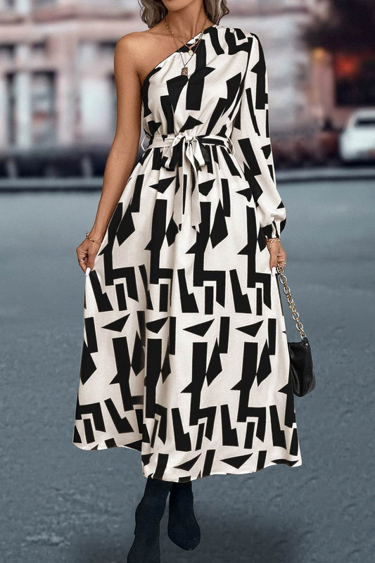 Printed One-Shoulder Tie Waist Dress Cream Trendsi 3f8c878d1e99426bbef09a6755a1e07f-Max