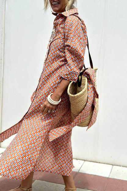Tied Button Up Three-Quarter Sleeve Dress Trendsi 3f991870-377a-4e26-a166-519fb5492e16-Max