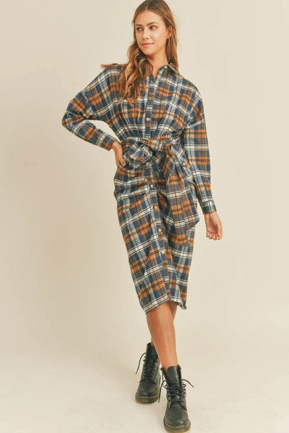 Mable Plaid Flannel Front Tie Button Down Shirt Dress Trendsi 3fce98f6-501c-4966-9578-3c43b443f0c7-Max