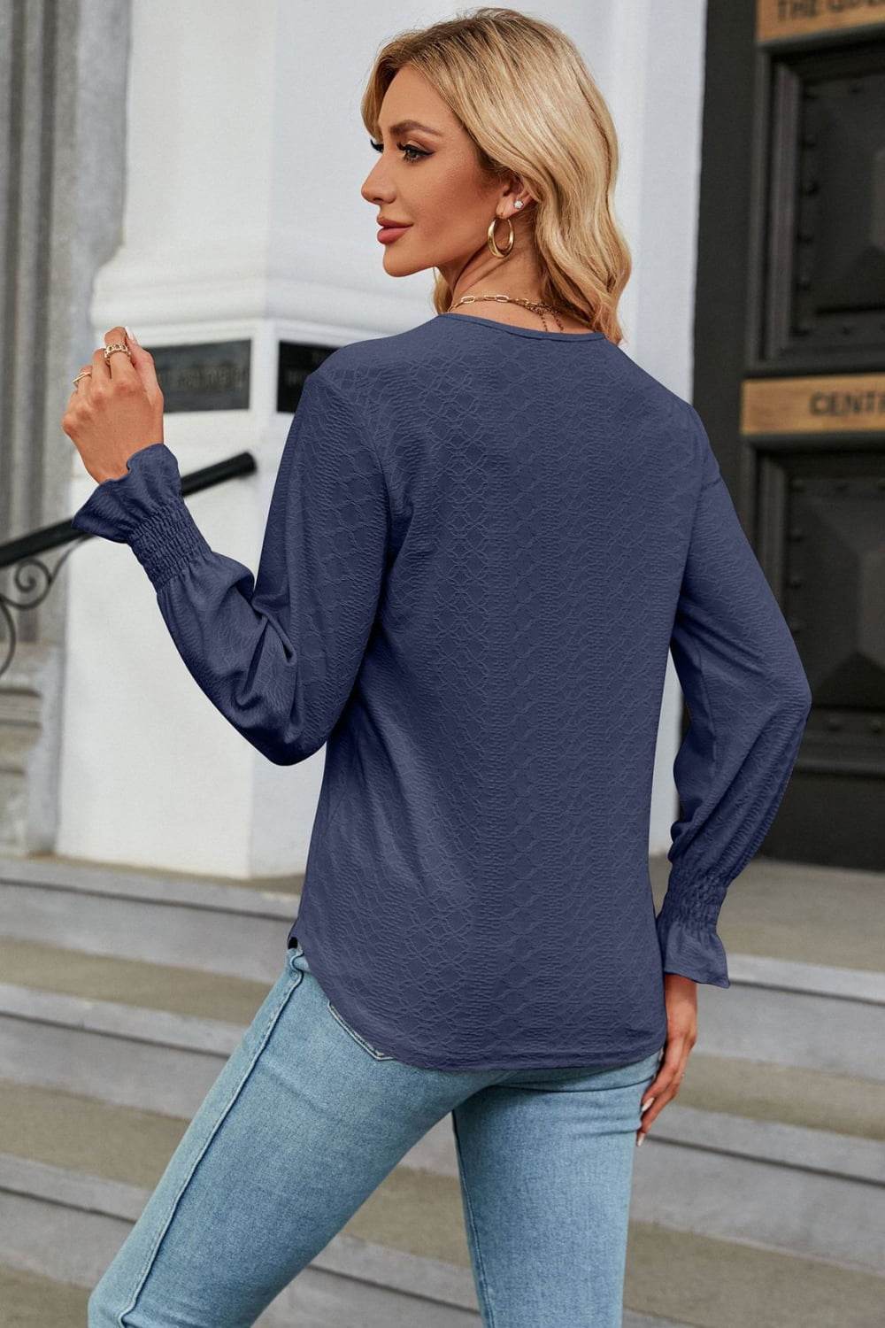 V-Neck Flounce Sleeve Blouse Trendsi 3fd9e6d26b3943a187b60be3a7ad9cd9-Max