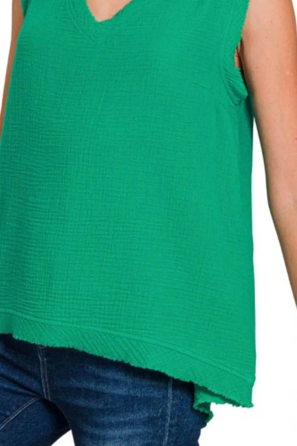 Zenana Double Gauze Raw Edge V-Neck Tank Trendsi 3fddc60d-13e7-486f-8e9f-9714deeb5409-Max-Origin