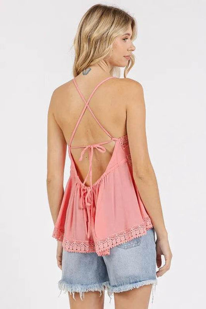 Mittoshop Crisscross Back Lace Detail V-Neck Cami Trendsi 3ff26f75-887a-4295-8f03-7fd1252aa62e-Max