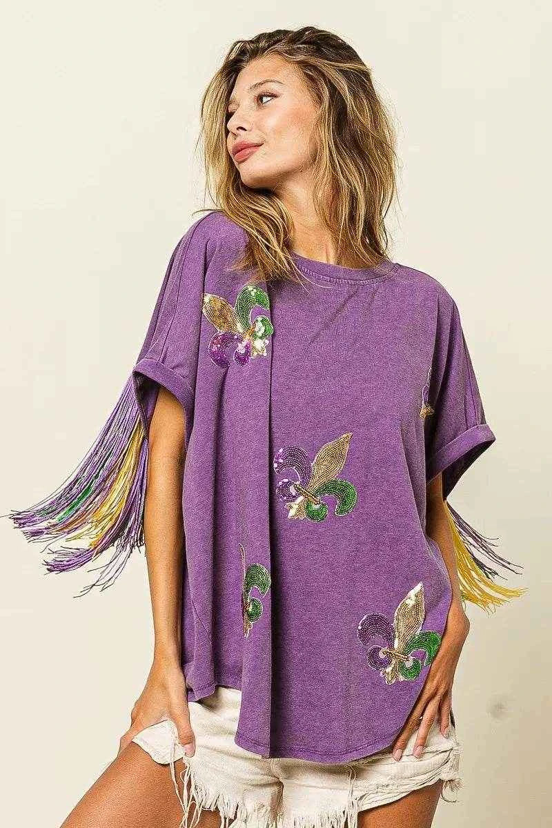 BiBi Vintage Washed Fleur Mardi Gras Top Trendsi 401326d61459481bb1b1f8db50b1e999-Max-Origin