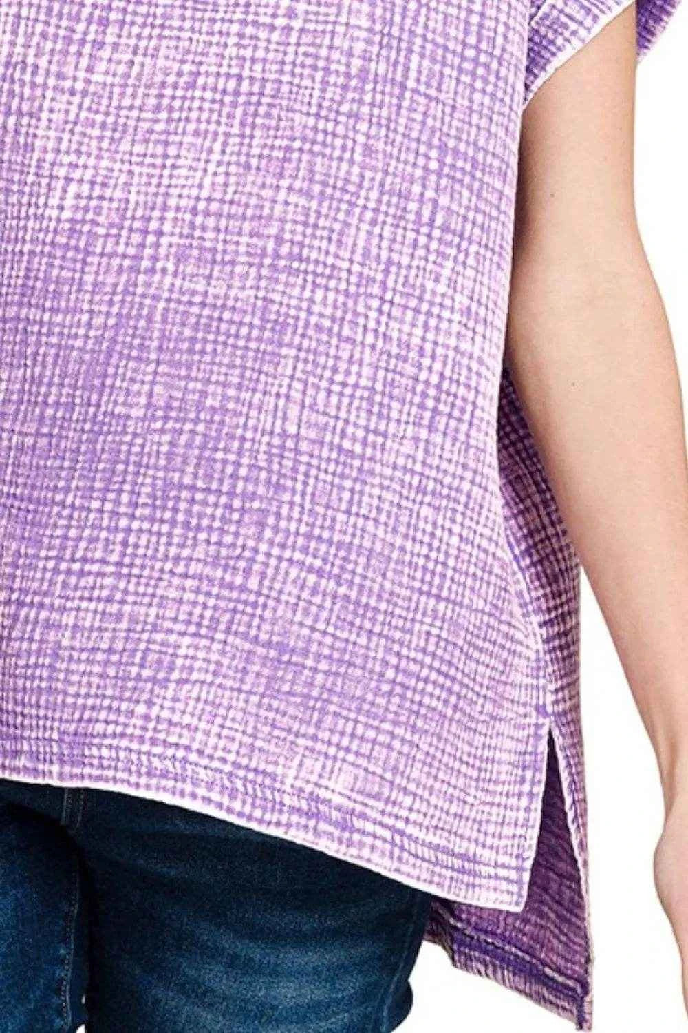 Zenana Woven Double Gauze Acid Washed Short Sleeve Top Trendsi 405448c6-2e4e-4fbb-9bbd-894a350c49a9-Max-Origin