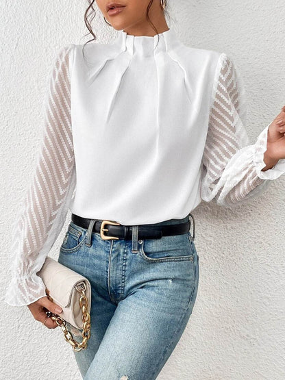 Mock Neck Flounce Sleeve Blouse Trendsi 405538ca0b6a4ad08de88fc81815b917-Max