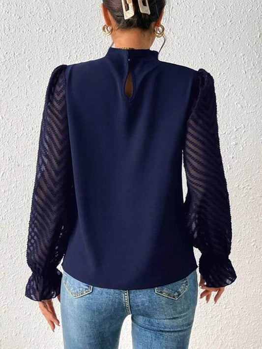 Mock Neck Flounce Sleeve Blouse Trendsi 407e4aab493c408a858fd13fd9ddffaf-Max
